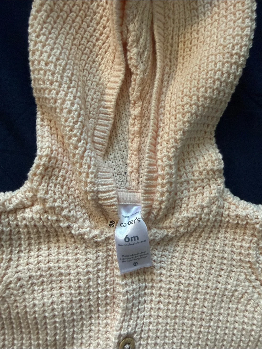 Carter's Peach Knit Hooded Button Sweater